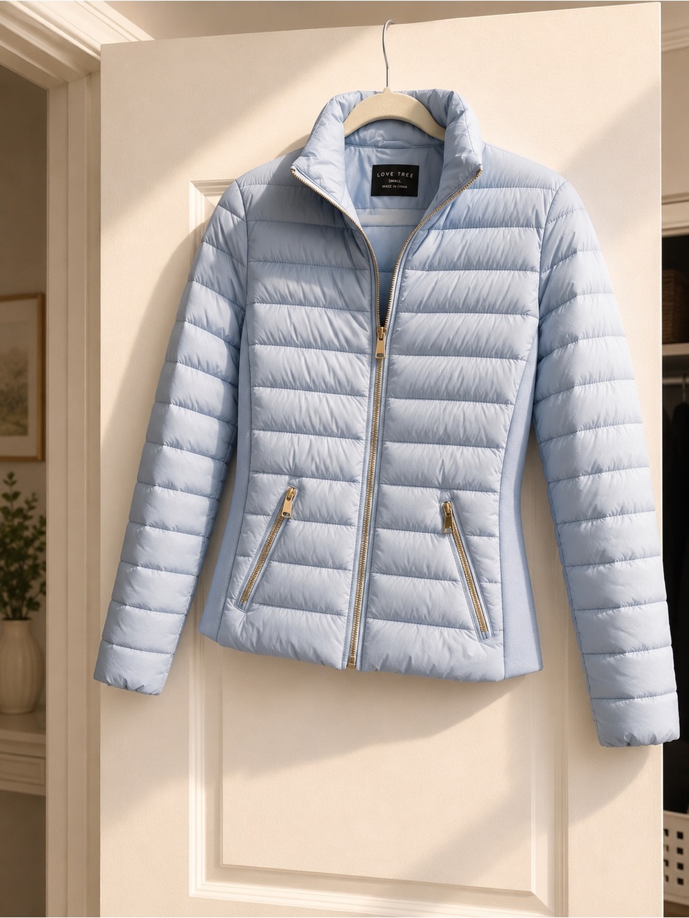 Love Tree Light Blue Quilted Puffer Jacket